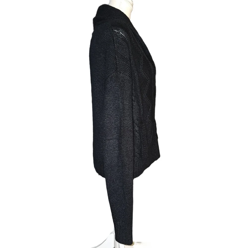 Pilcro Anthropologie Womens Black Shawl Cable-knit Button Cardigan Size Small - Picture 4 of 16